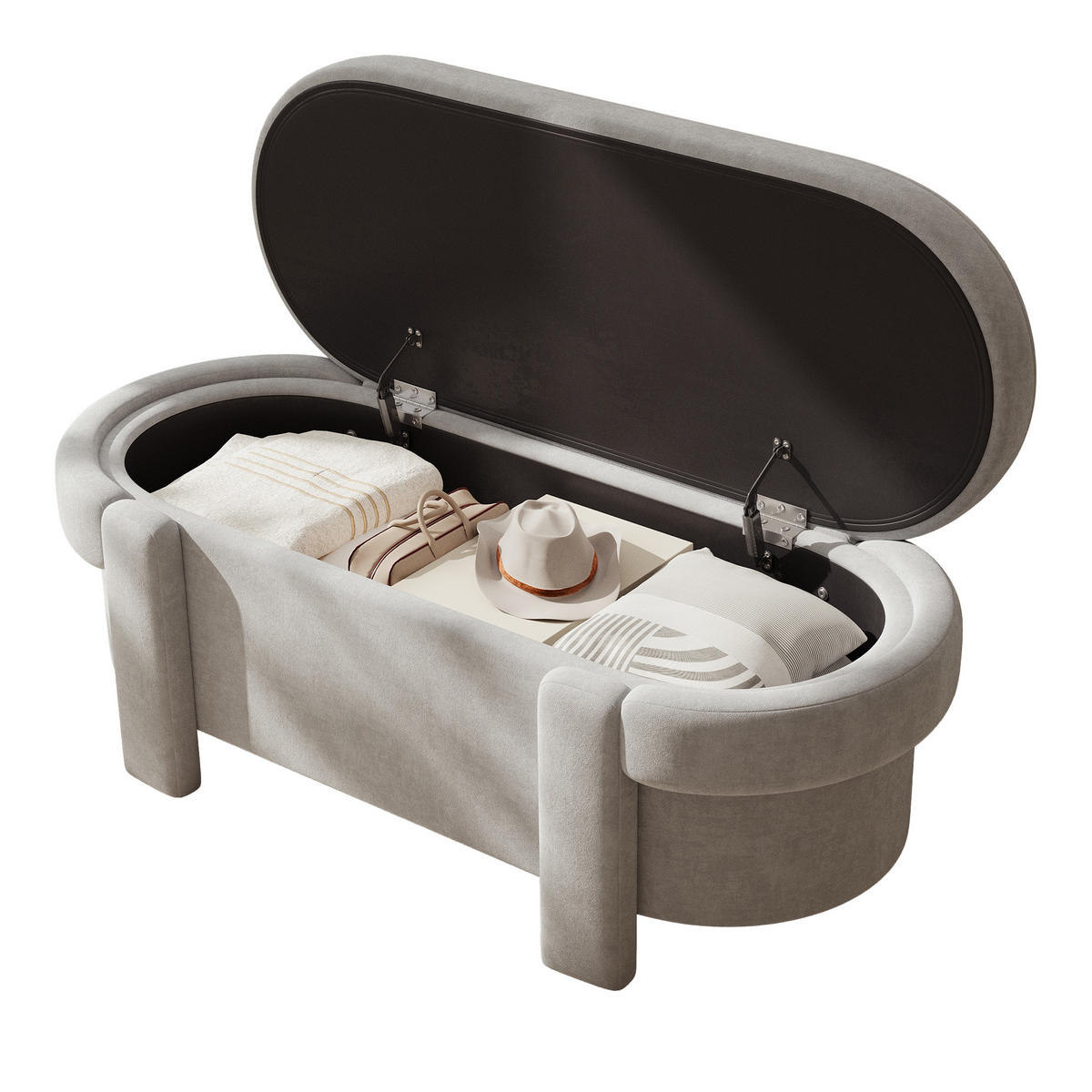 SITZBANK, Stauraum, Gepolstert, Fleece-Optik, Grau, 121.5x49x44.5cm - Grau, Textil (49/44.5/121.5cm) - FLIEKS