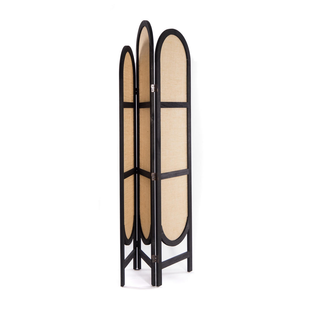 RAUMTEILER Arco 3-tlg. Leinen, Holz schwarz-natur - Schwarz, Holz (120/170/2cm) - CREEDWOOD