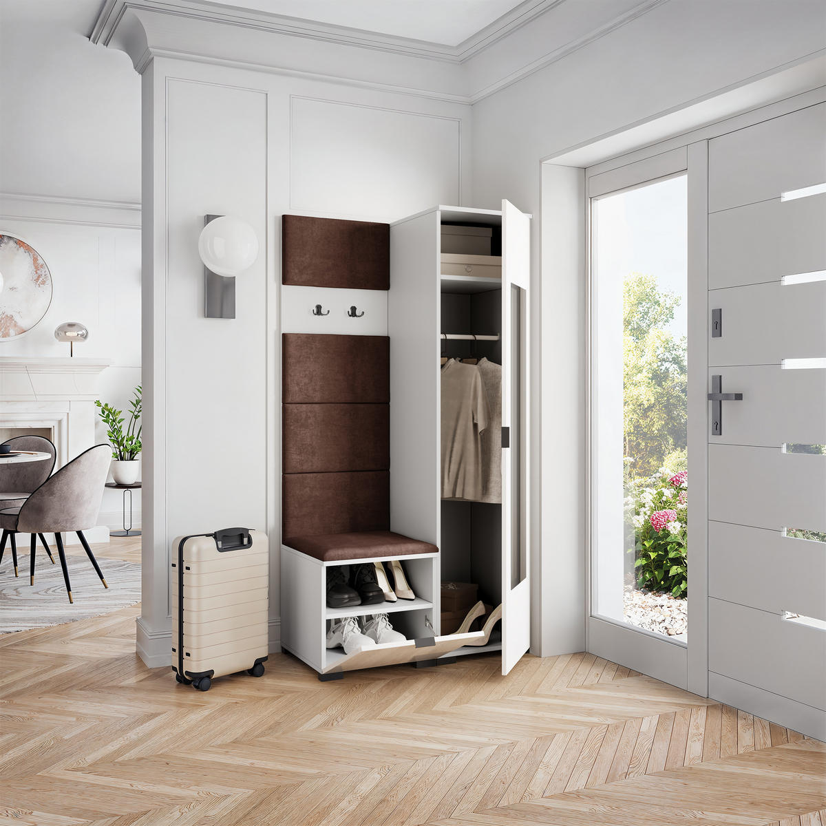 GARDEROBENSCHRANK VIRA 95/181/51 cm Modern Garderobe-Set Weiß - Weiß/Braun, Holzwerkstoff (95/181/51cm) - MASSENO