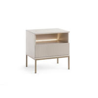 MODERNER Geriffelter Nachttisch LAGOS SN1SZ (Kaschmir Matt, LED, Champagner Gestell, Push to Open) - Kaschmir/Champagner, Holz/Holzwerkstoff (54/56/39cm) - Ravio