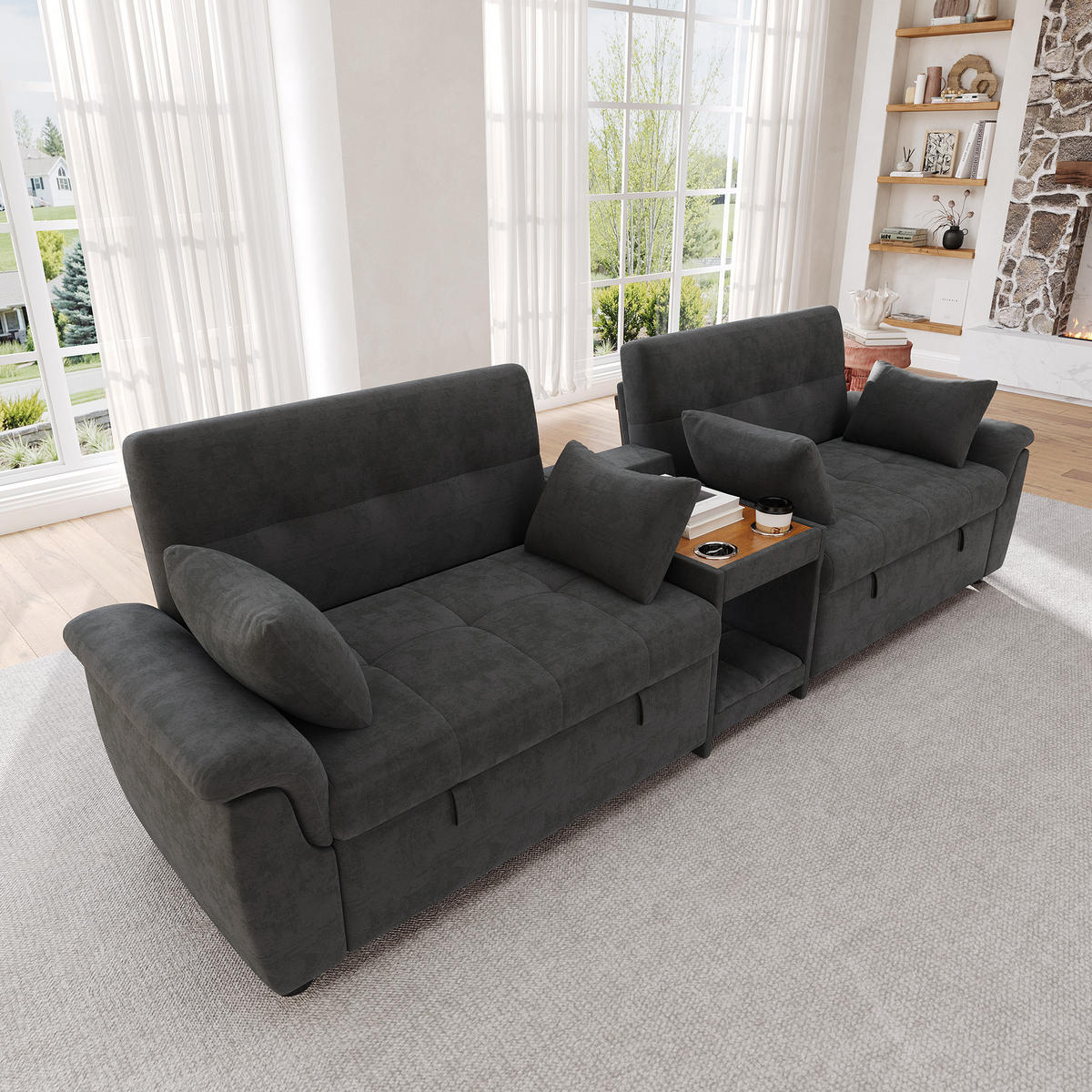 SEDACÍ SOUPRAVA, rozkládací, šenil, šedá, 284 cm - tmavě šedá, textil (284/89/138cm) - FLIEKS