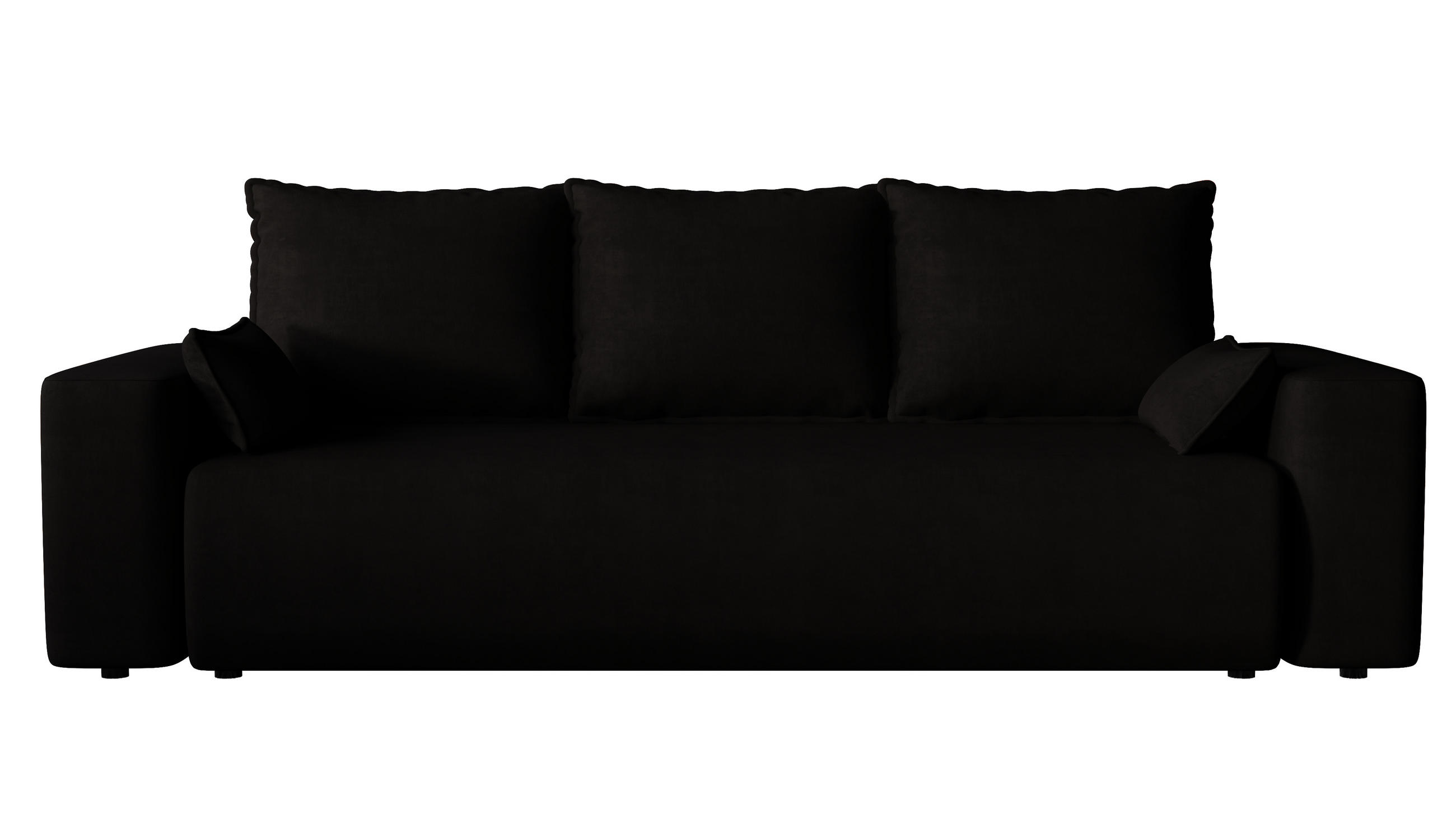 SOFA Bubi mit Bettkasten und Schlaffunktion, Velourstoff - Schwarz, Holzwerkstoff (242/85/95cm)