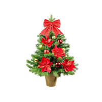 WEIHNACHTSBAUM künstlicher 60 cm mit LED-Beleuchtung, GLÖCKCHEN, mit 28 Weihnachtsbaumschmuck, Pflanztopf mit Jutesack - Rot/Goldfarben, Kunststoff/Stein (40/60cm) - LAALU