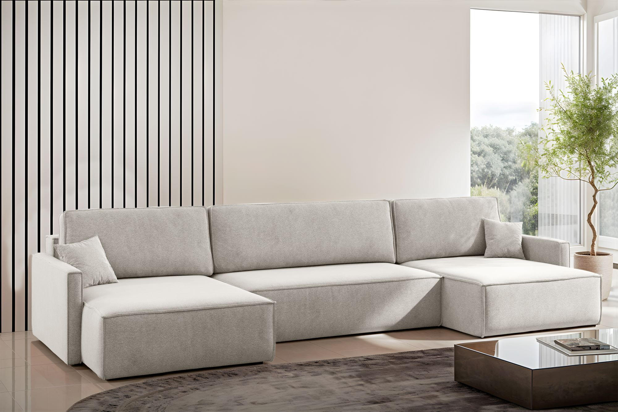 ECKSOFA Carlos U-Form Mit Schlaffunktion Und Bettkasten Stoff Salvador Hellgrau - Hellgrau, Holz (348/142cm) - Kaiser Möbel