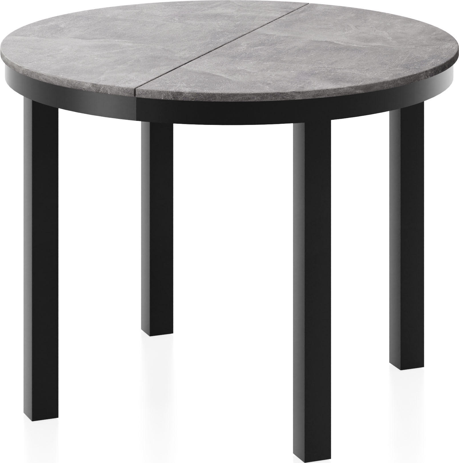ESSTISCH Corin Schwarz runder ausziehbarer, Grauer Beton 100-176/100/76 cm - Hellgrau/Schwarz, Holzwerkstoff/Metall (100/100/76cm) - WFL GROUP