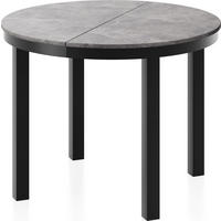 ESSTISCH Corin Schwarz runder ausziehbarer, Grauer Beton 100-176/100/76 cm - Hellgrau/Schwarz, Holzwerkstoff/Metall (100/100/76cm) - WFL GROUP