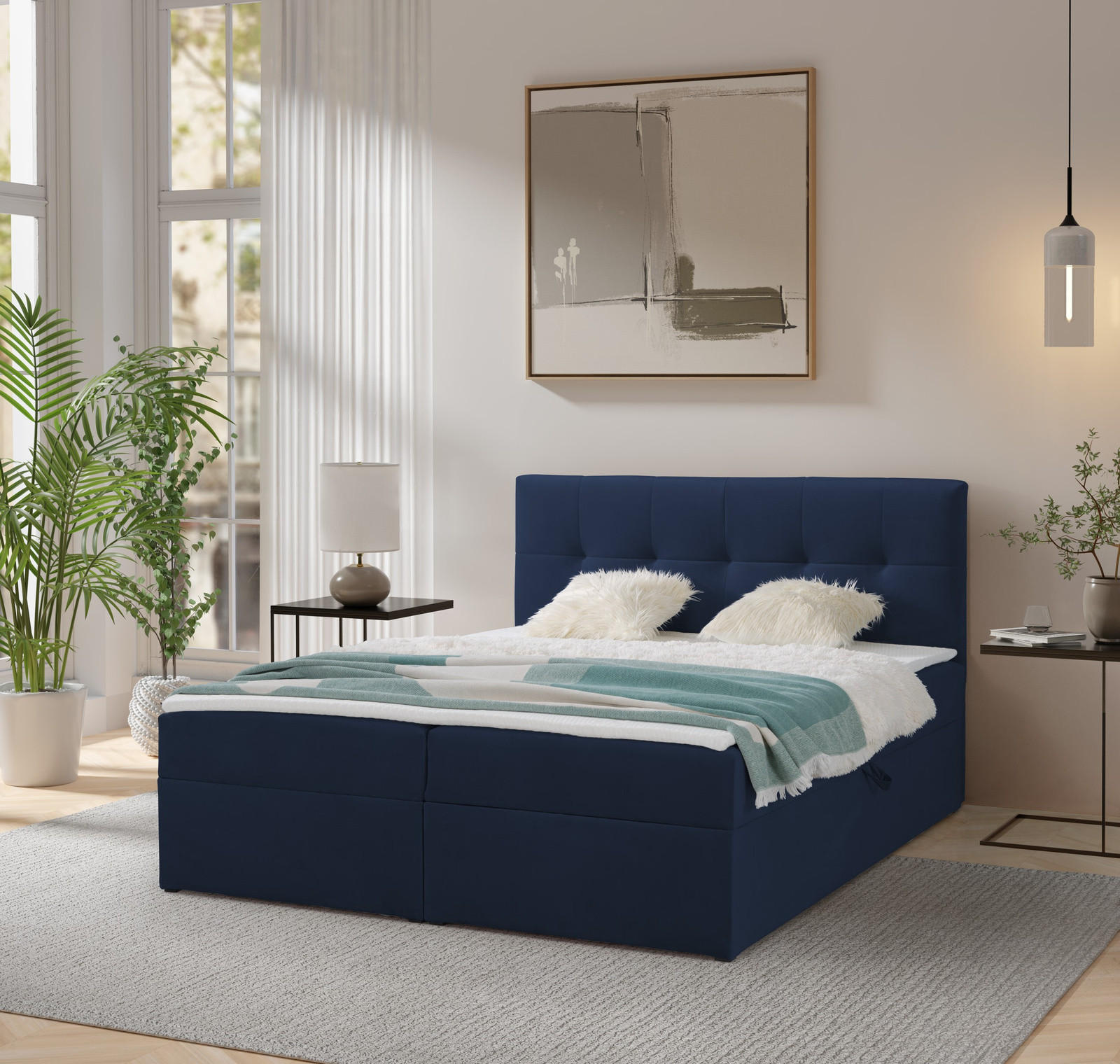 BOXBETT Toronto 140x200 Bonell-Matratze H3 und Topper - Silberfarben/Dunkelblau, Holz/Holzwerkstoff (140/200cm) - Ravio