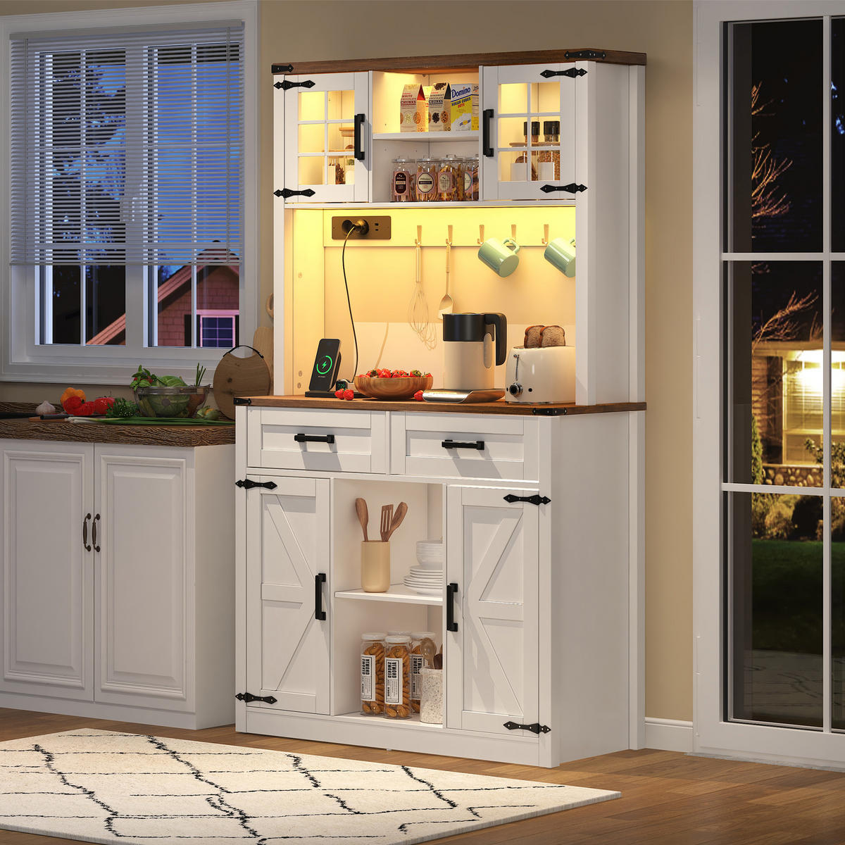 KÜCHENSCHRANK braun-weiß aus MDF mit Farb-LED & Ladeanschlüssen 100 × 40 × 172 cm - Weiß, Holzwerkstoff (100/172/40cm) - Luhomfu