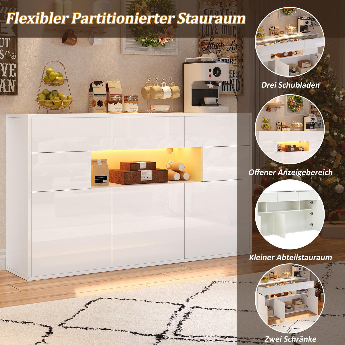 SIDEBOARD Weiß 140/30/82 cm - Weiß, Holzwerkstoff (140/82/30cm) - PANGIVO
