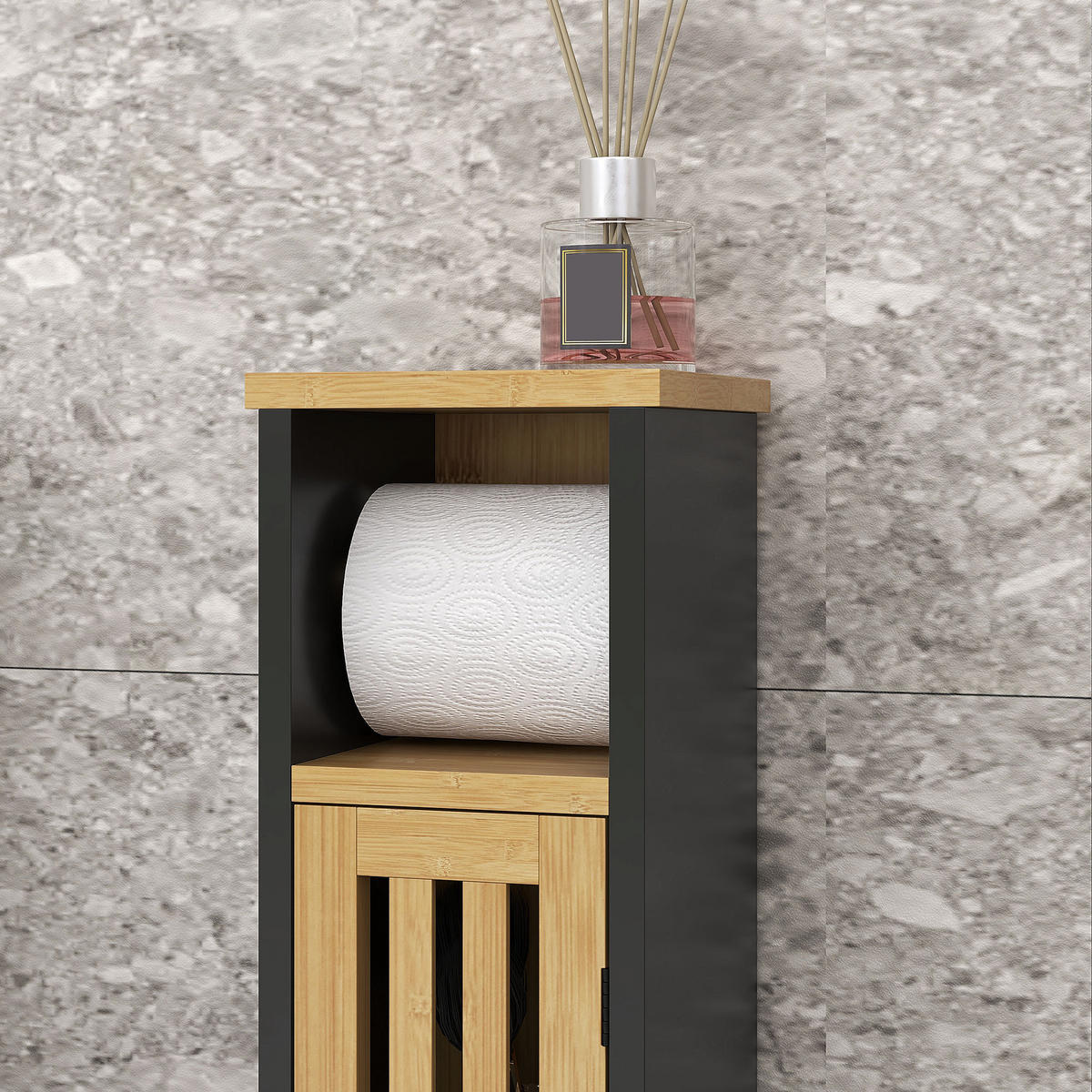 TOILETTENPAPIERHALTER DE-12413 2 Ebenen mit Auslass Bambus/Schwarz - Schwarz, Holzwerkstoff (18/75/18cm) - ComfortXL
