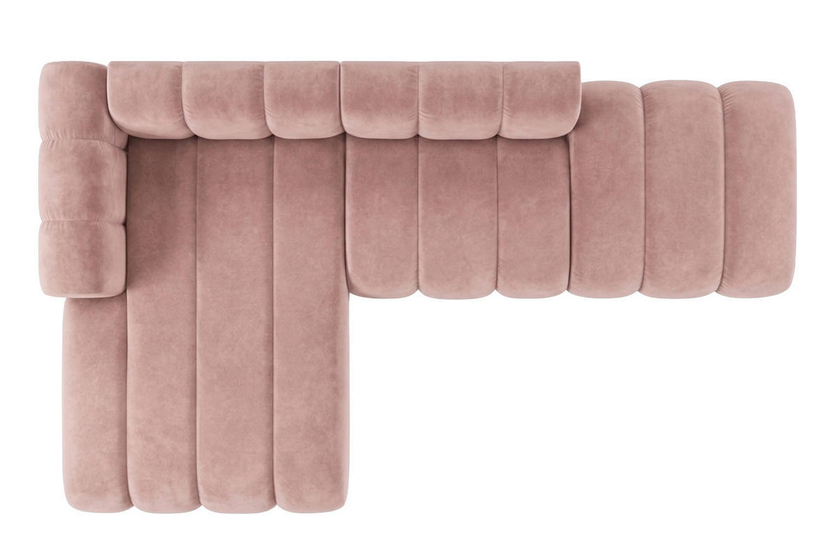 ECKSOFA Modulares In L-Form Mit Hocker, Velvet-Stoff Riviera, Hellrosa, Links, GRAND Mini - Hellrosa, Holz (295/179cm) - Kaiser Möbel
