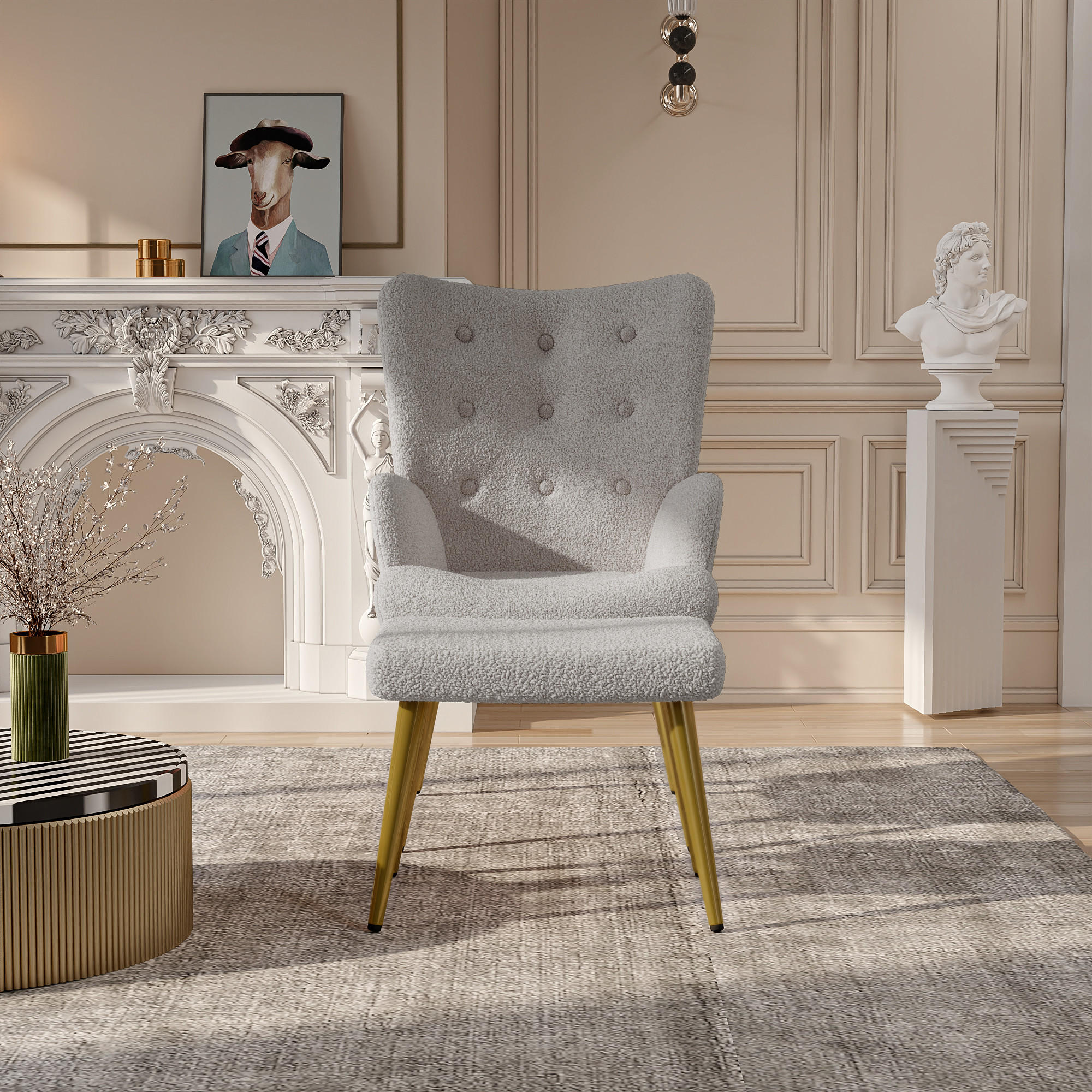 OHRENSESSEL mit Hocker,Hellgrau - Hellgrau, Metall (53/99.5/68cm)