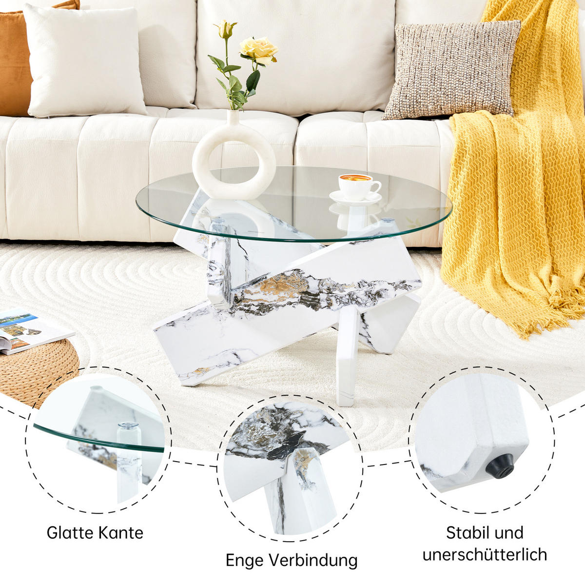 COUCHTISCH 79/45 cm Transparent/Weiß aus MDF und Glas mit Kreuzgestell - Klar, Holzwerkstoff (79/79/45cm) - OKMYHOME