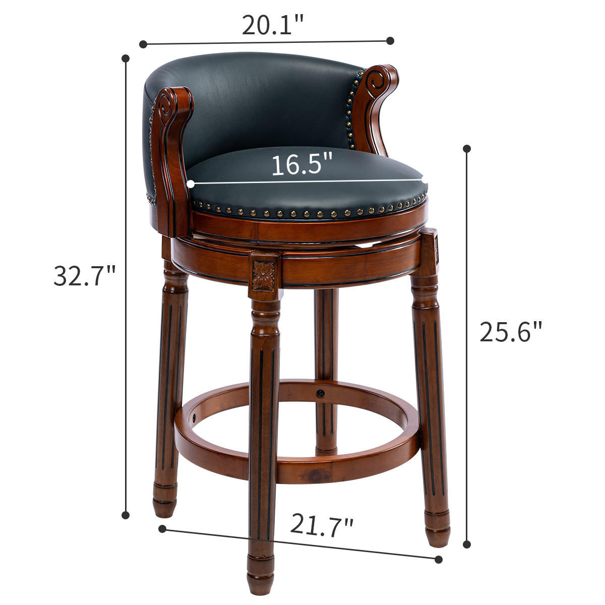 BARHOCKER 1er-Set Blau mit Echtleder und 360° Drehfunktion - Blau, Holz (54.8/96/54.8cm) - PANGIVO