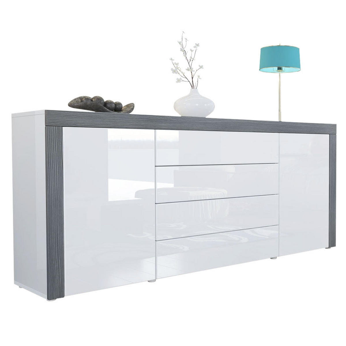 SIDEBOARD La Paz Weiß Hochglanz / Avola-Anthrazit - Weiß Hochglanz, Holzwerkstoff (167/72/35cm) - Vladon