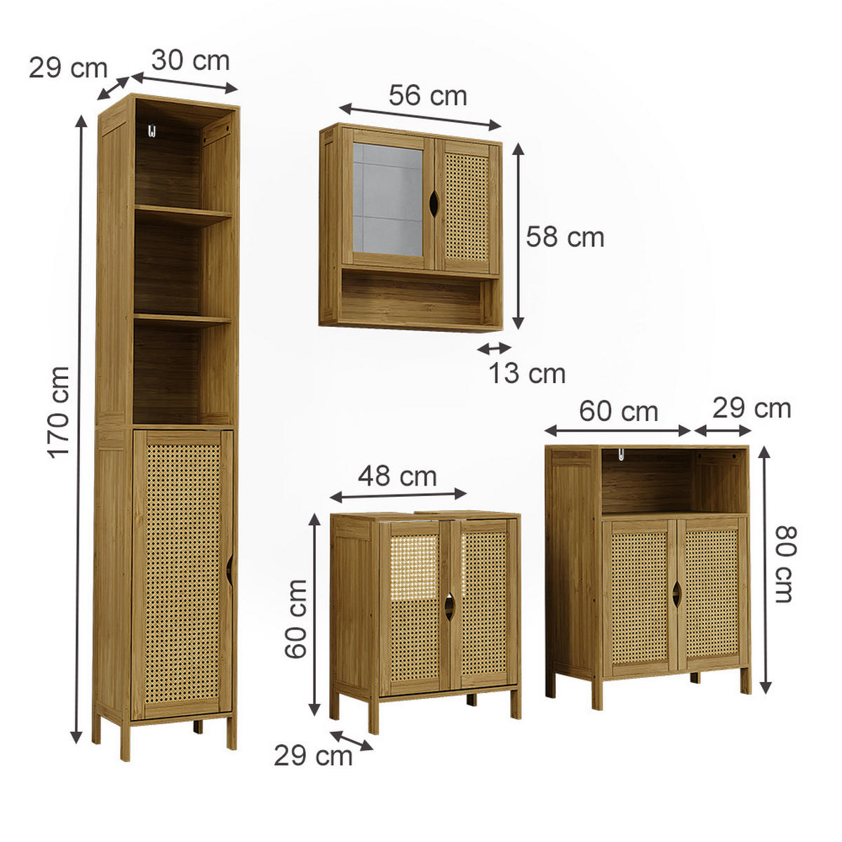 BADMÖBEL-SET Liora Bambus 4 Teile - Grün, Holzwerkstoff (48/60/29cm) - Vicco