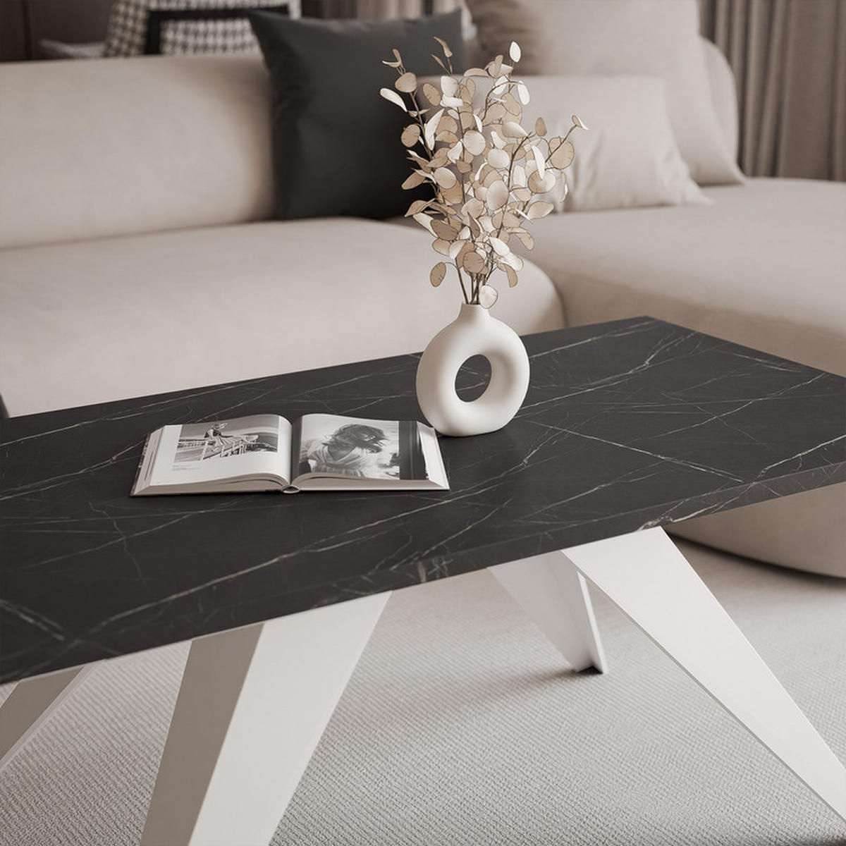 COUCHTISCH AIRA 120/60/48 cm Rechteckig, Weiß/Grigia Pietra (Steingrau) - Weiß/Grau, Metall (60/120/48cm) - Idohome