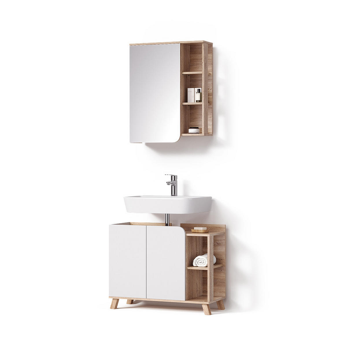 KOMPLET KOPALNIŠKEGA POHIŠTVA Marano, Sonoma/Bela, 2-delni - bela/hrast sonoma, leseni material (80/65/35cm) - Livinity®