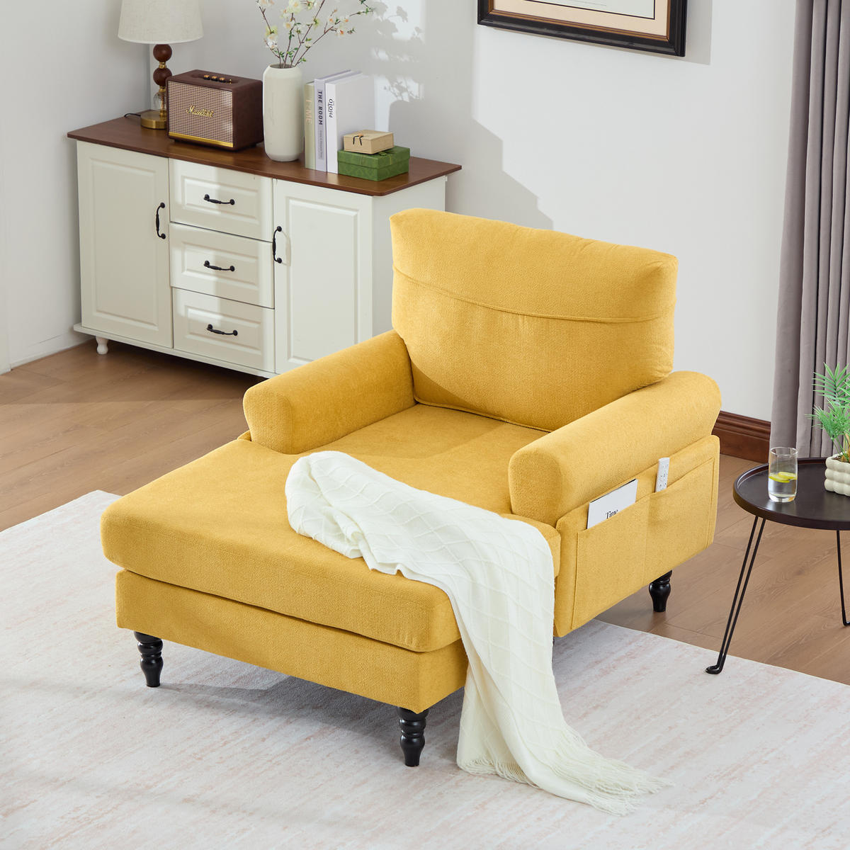 SOFA Chenille Senfgelb mit Stauraum - Gelb, Holz/Holzwerkstoff (97/86/125.5cm) - WISHDOR