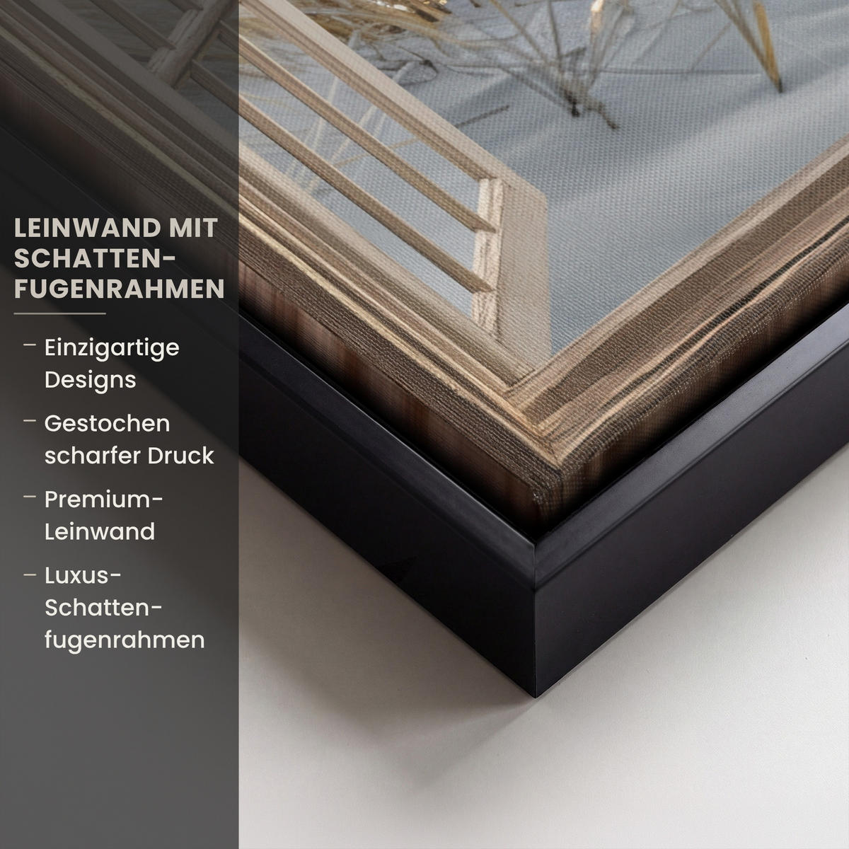 LEINWAND Bilder mit Rahmen - Ausblick - Strand - Dünen - Meer - Natur - 30x40 - Sandfarben, Textil (30/40cm) - MuchoWow