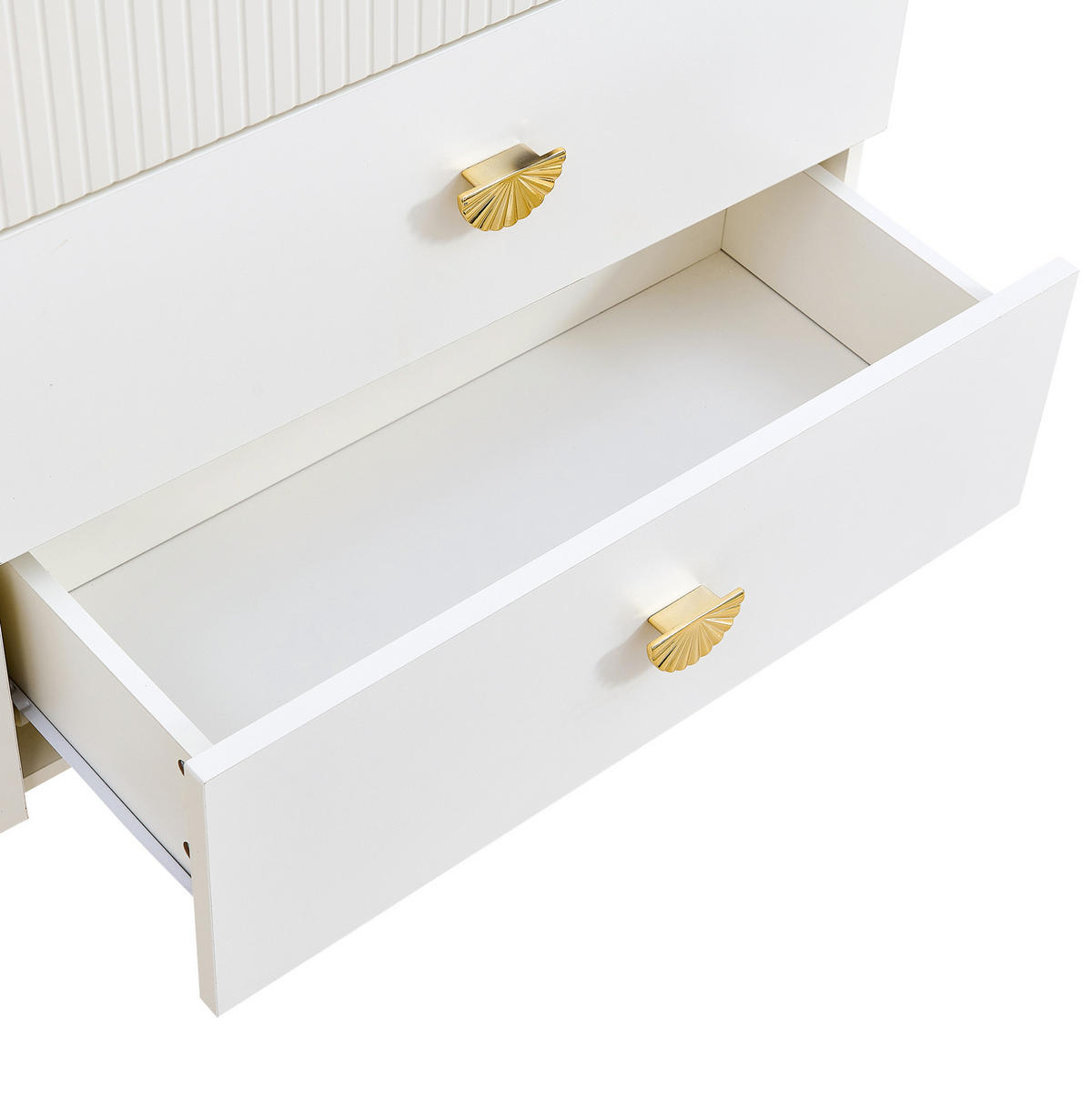 KOMMODE aus MDF 120x40x75cm in Weiß mit 6 Schubladen & Spiegel - Weiß, Holzwerkstoff (120/75/40cm) - Modfu