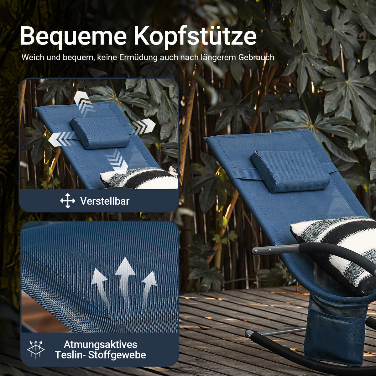 SONNENLIEGE Denimblue - Dunkelblau, Metall (63/83/150cm) - SoBuy