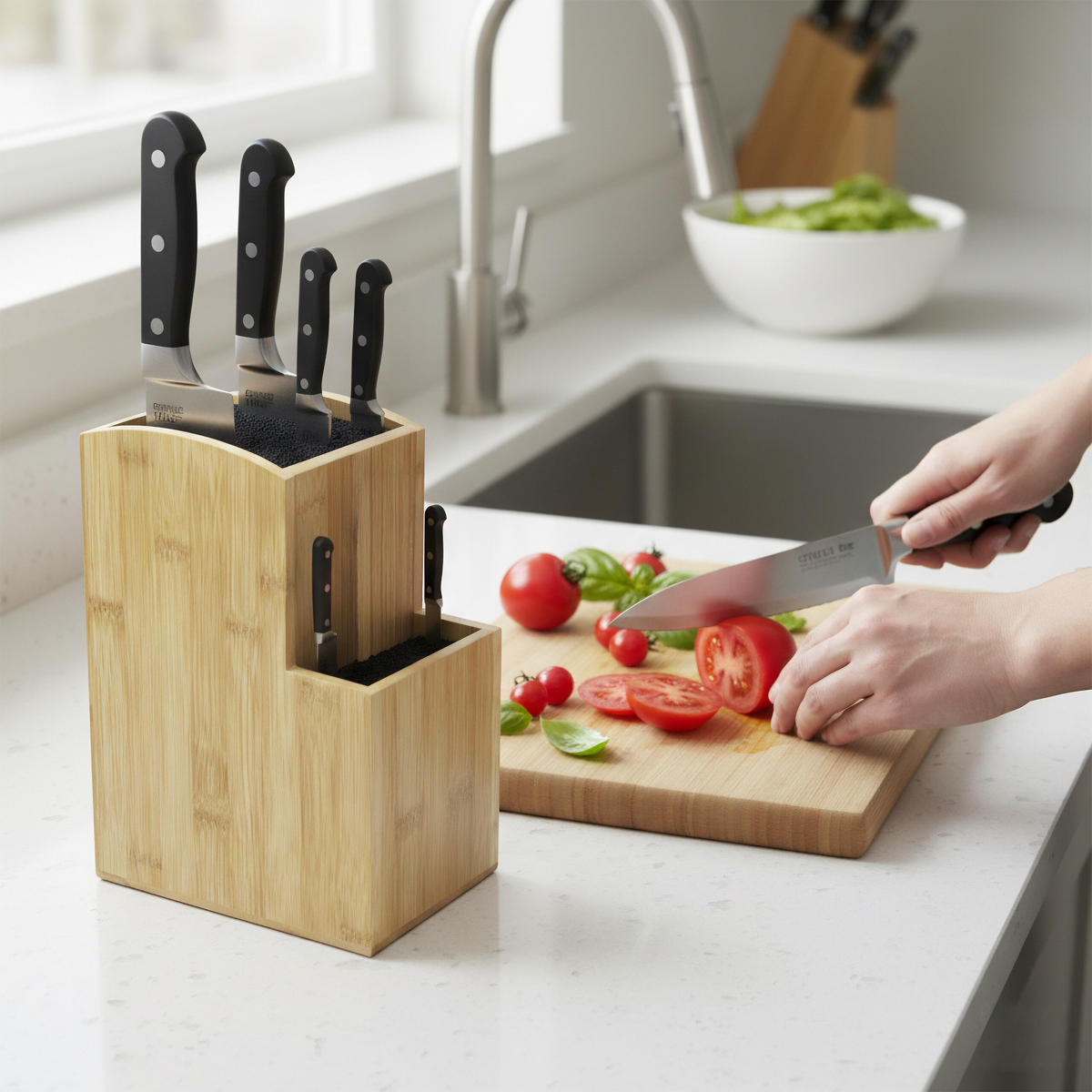 MESSERBLOCK - Hellbraun, Holz/Kunststoff (11.5/25.5/18cm) - Relaxdays