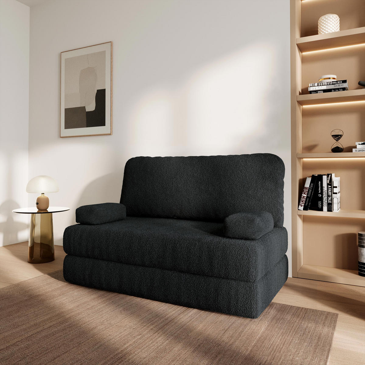 POHOVKA z pěny KESTE s funkcí spaní Buklé látka Černá - černá, textil (140/86/60cm) - MASSENO