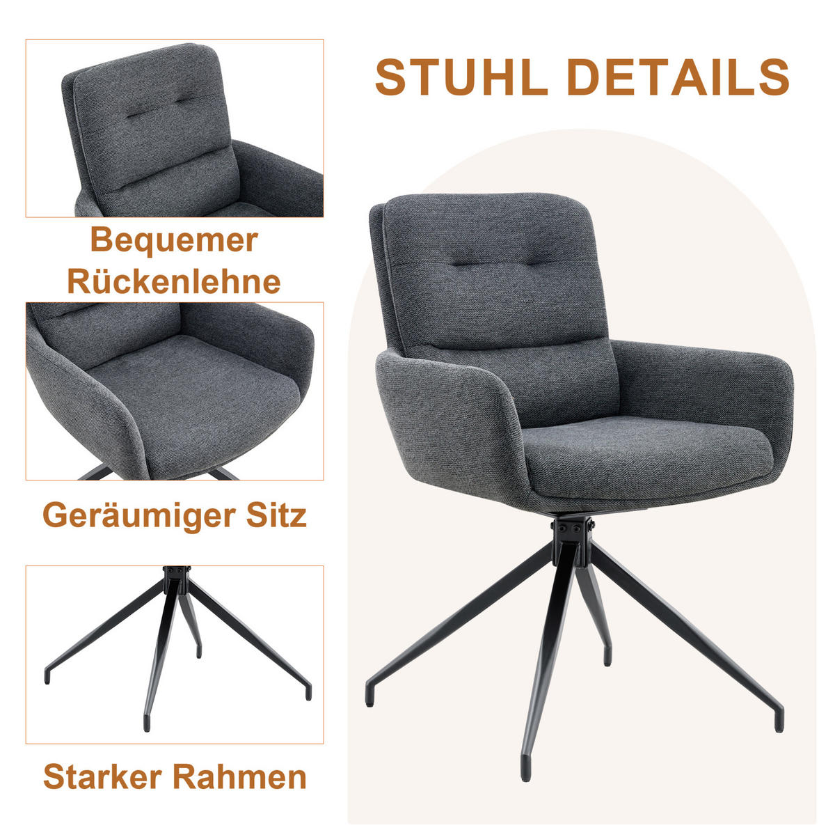 ESSTISCH-SET rund 85 cm mit 4 Stühlen Schwarz/Dunkelgrau - Multicolor, Metall (85/76/85cm) - Meubliv