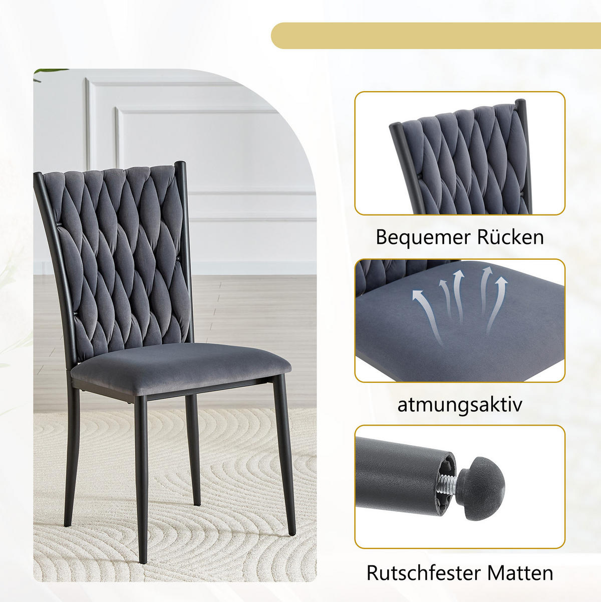 ESSZIMMERSTUHL mit hoher Rückenlehne Dark Grey Samt Metall - Dunkelgrau, Metall (45/94/58cm) - Meubliv