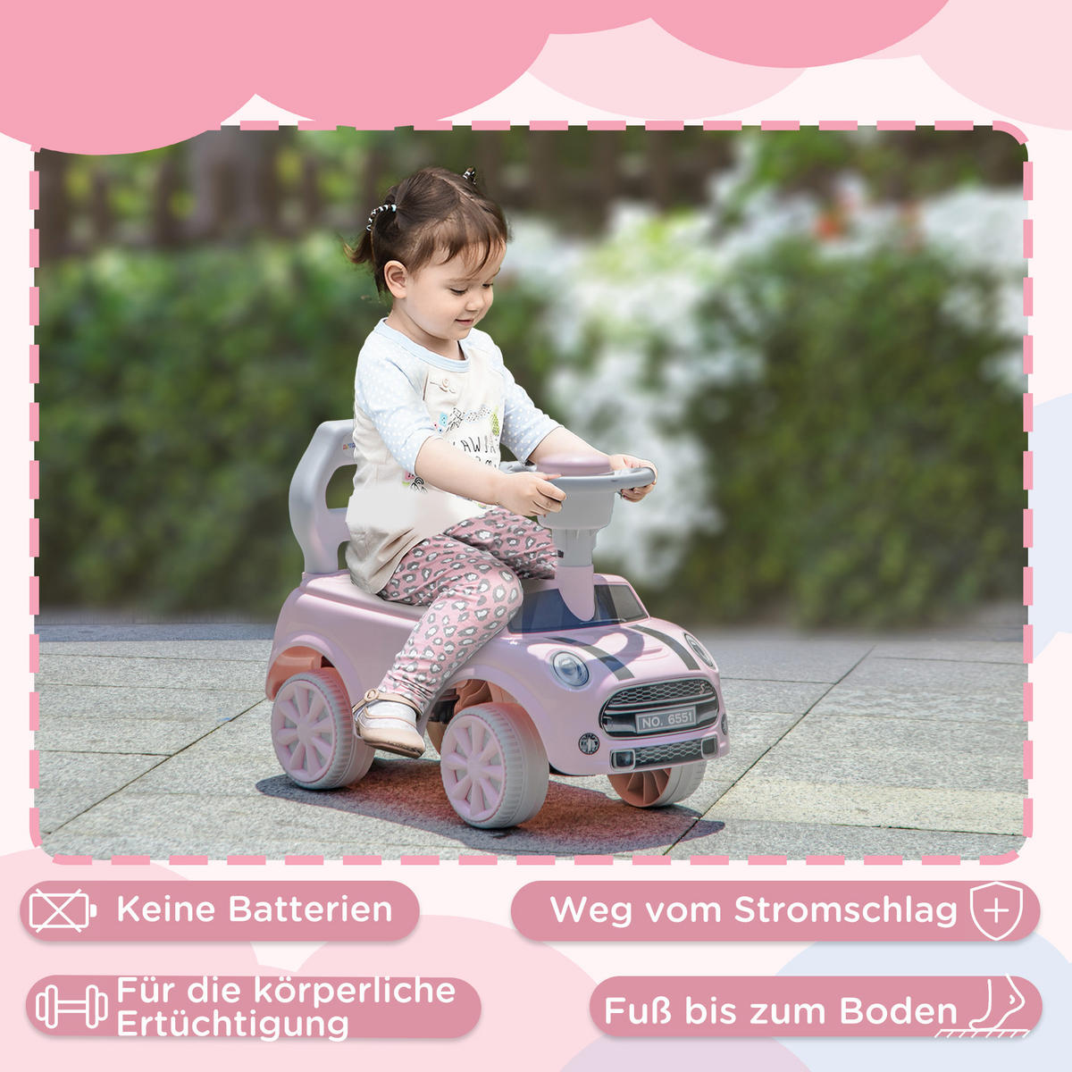 KINDER Rutschauto, Kinderfahrzeug mit Lenkrad Hupe, Kinderauto mit Kippschutz - Rosa, Kunststoff (53/25/35cm) - AIYAPLAY