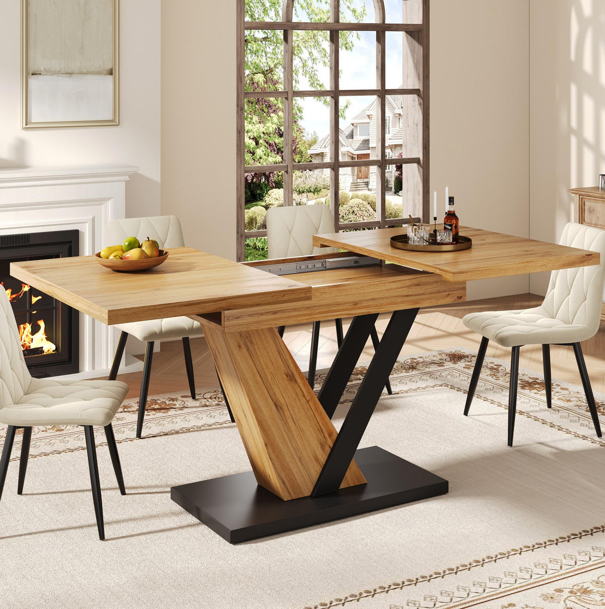 ESSTISCH 120-160x75x76 cm in Natur und Schwarz aus MDF mit Holzmaserung ausziehbar - Naturfarben, Holzwerkstoff (160/70/75.5cm) - Modfu