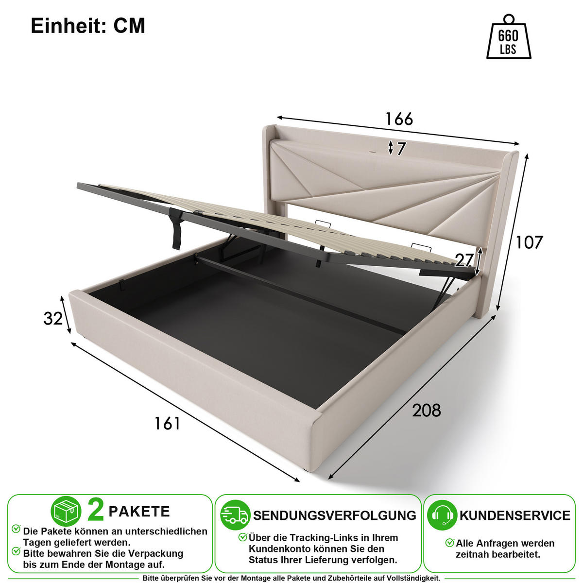 ČALOUNĚNÁ POSTEL 160/200 cm v béžové látce s úložným prostorem, USB a Type-C - béžová, kov/kompozitní dřevo (160/200cm) - CHICFURN