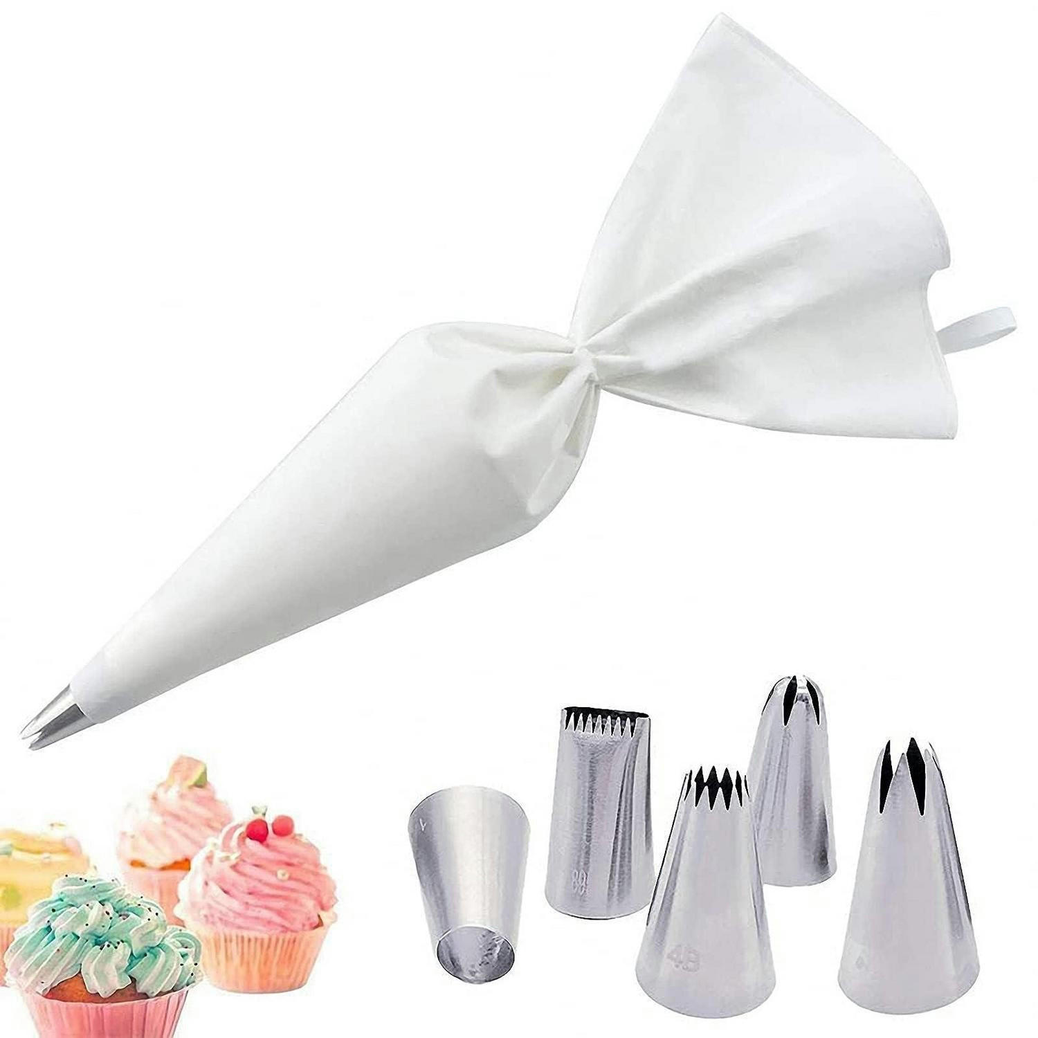 SPRITZBEUTEL-SET 6-teilig mit Edelstahltüllen - Weiß, Textil (23/1/39cm)