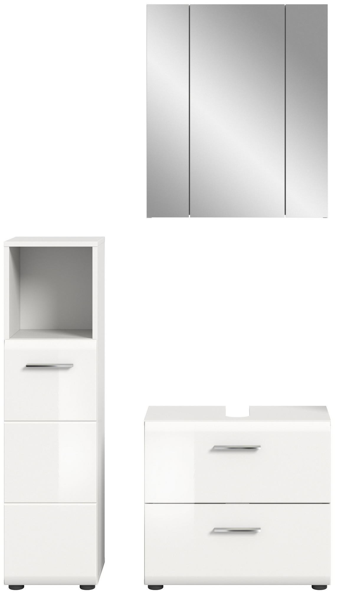 BADKOMBINATION Ice 105x185x30 cm weiß Hochglanz MDF 3tlg. - Weiß, Holz (105/185/30cm)