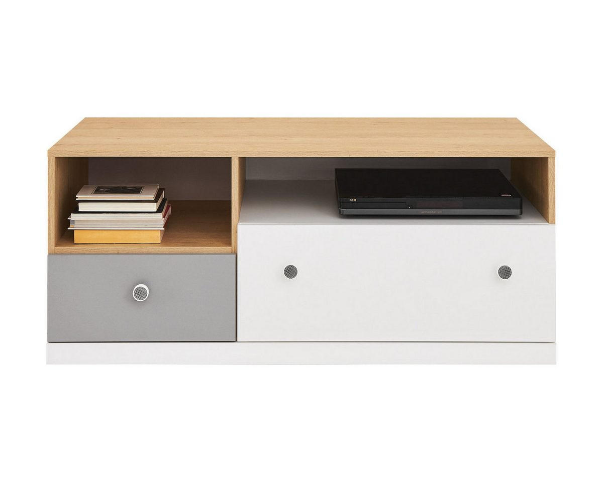 TV-LOWBOARD POKO 11 120/50/50 cm in Biskuiteiche / Weiß Lux / Grau - Eichefarben/Weiß, Holzwerkstoff (120/50/50cm) - Deine Möbel 24