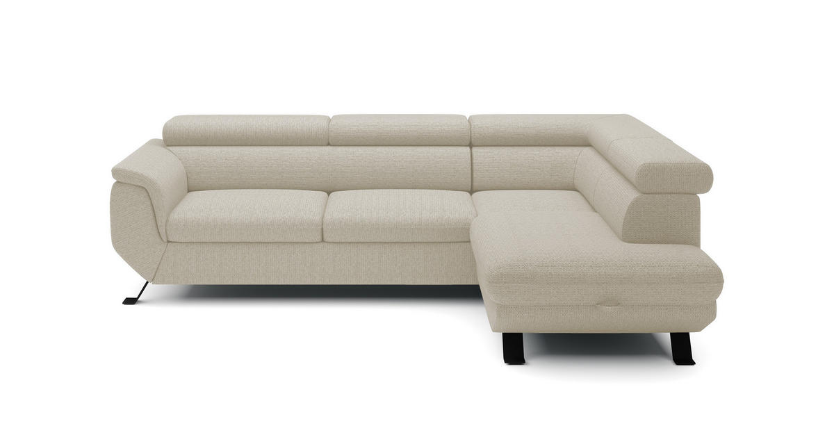 ECKSOFA Raven L mit Schlaffunktion und Bettkasten, Freistehend, Polstersofa mit Verstellbaren Kopfstützen, 257x198x96 cm – Rechte, Beige - Beige, Holz/Textil (256/198cm) - DomoHome