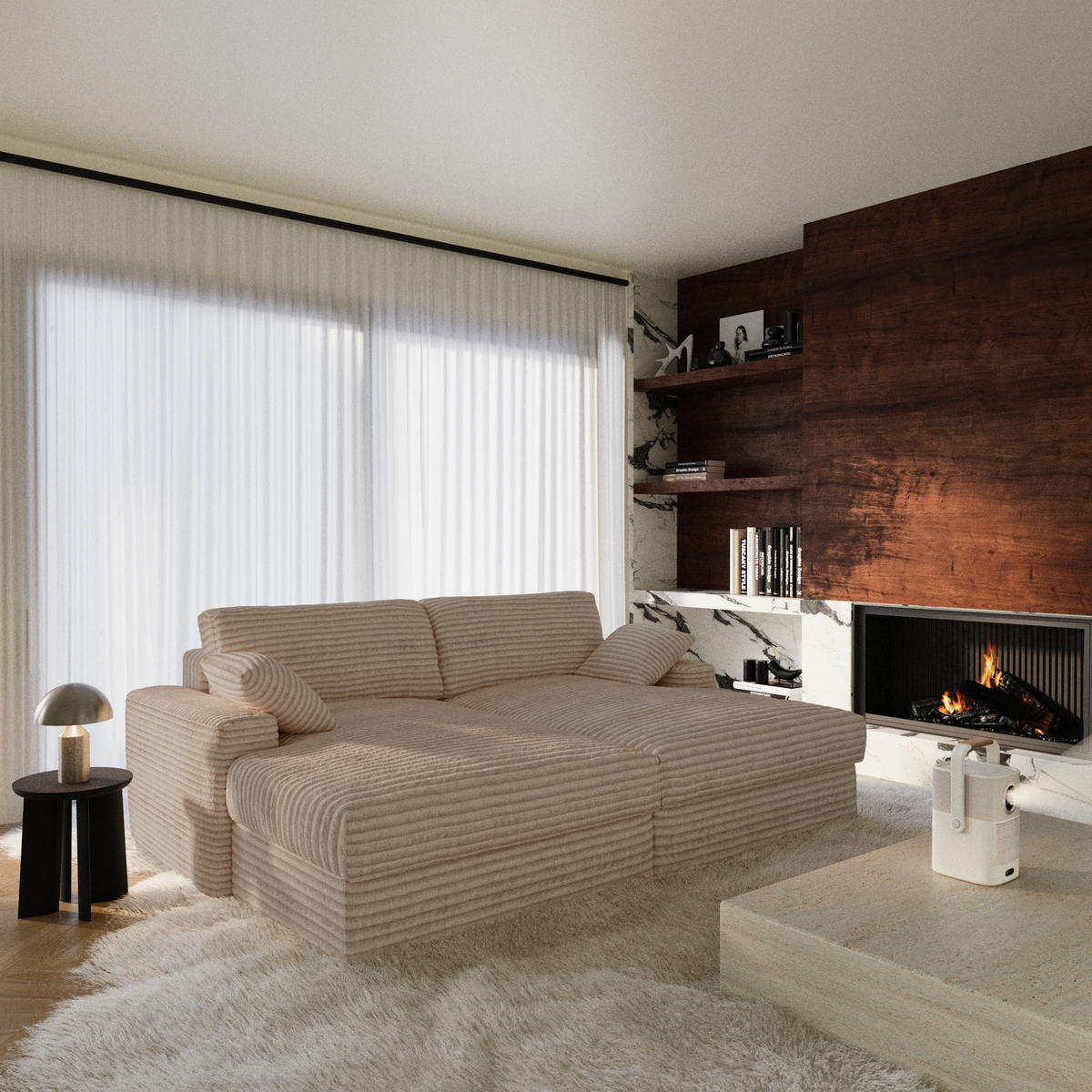 SOFA PLUM XXL-Cord Taupe 260cm - Taupe, Textil (260/83/155cm) - Premium Interiors