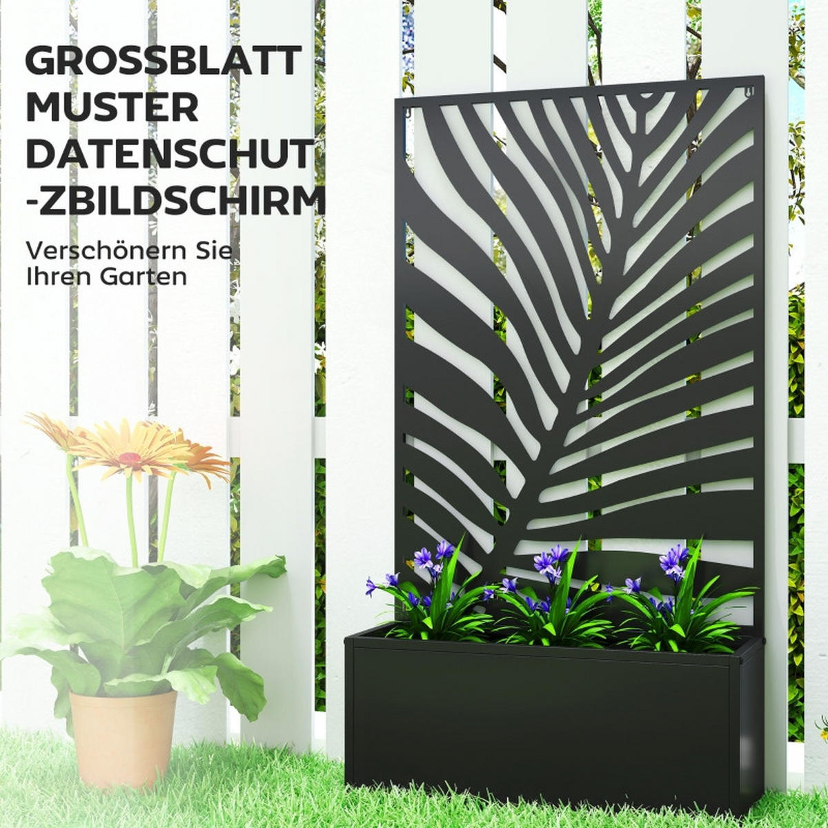 HOCHBEET Pflanzkasten mit Sichtschutz Metall - Schwarz, Metall (23/23/61cm) - ComfortXL