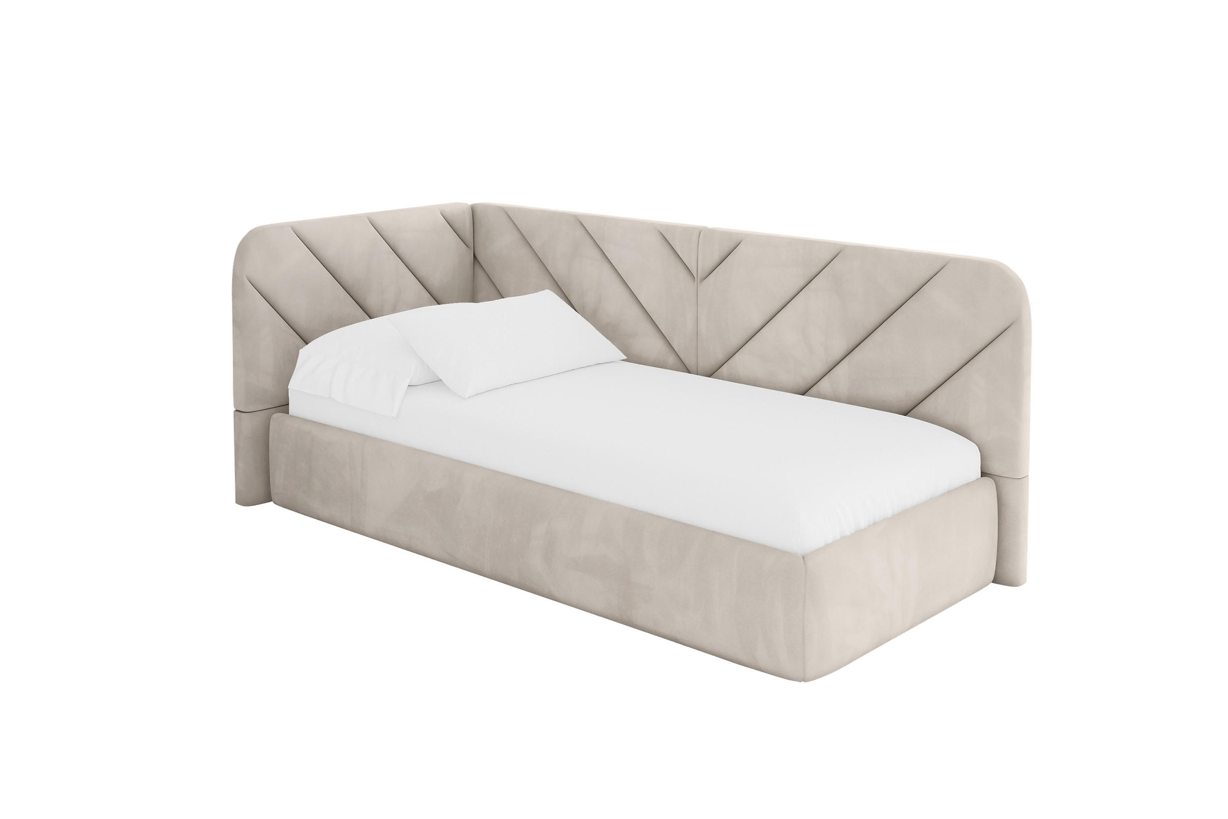 EINZELLBETT Jugendbett mit Bettkasten und Matratze H3/H4, Rechts - FIKY 90x200 Beige - Sandfarben, Holzwerkstoff/Textil (90/200cm) - ALTDECOR