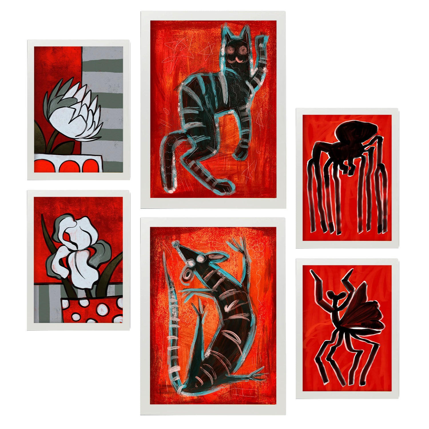 POSTER Set Mit 6 Kreaturen Frames 1 In Tiere Abstracts Ästhetische Dekorative Gemälde Für Ihr Wohnzimmer, Schlafzimmer, Zuhause A3 & A4 Weißer Rahmen - Weiß, Papier (29/3cm) - Nacnic