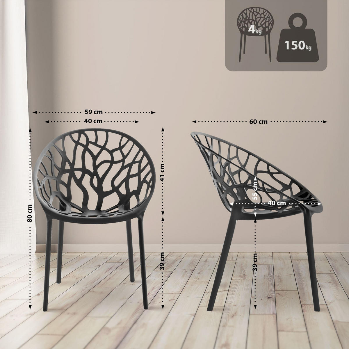 GARTENSITZGRUPPE Kunststoff Schwarz (3-teilig) - Schwarz, Kunststoff - CLP