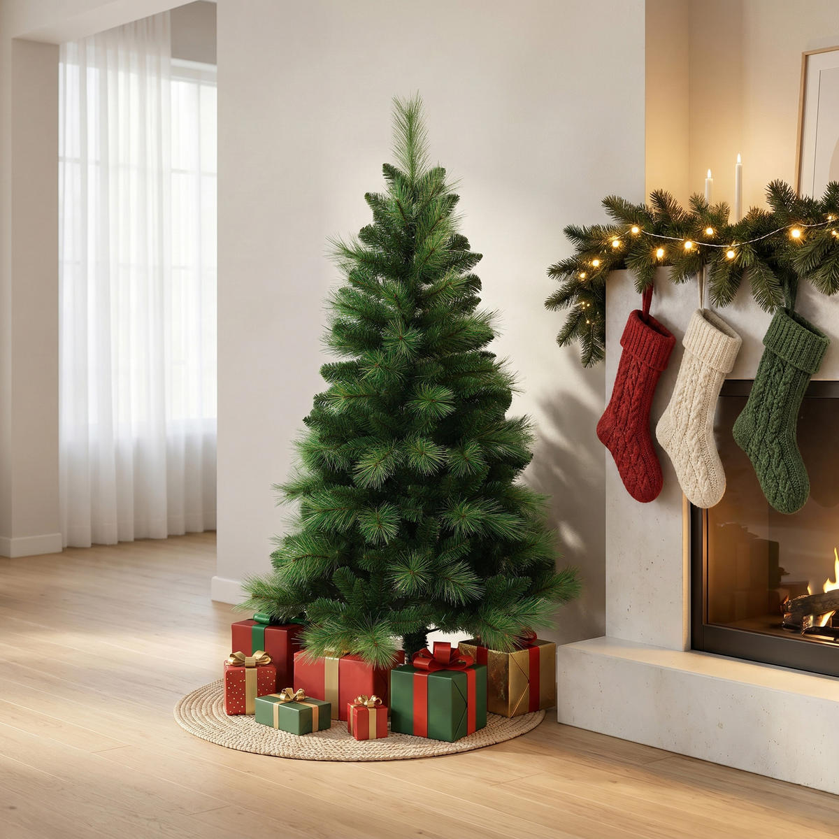 KÜNSTLICHER Weihnachtsbaum 154 cm, Kiefernoptik mit langen Nadeln - Grün, Kunststoff (154cm) - Hometopia