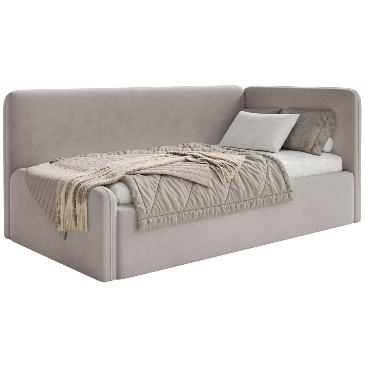 JUGENDBETT Fanko Samt Graubeige 90x200 cm - Taupe/Schwarz, Kunststoff/Textil (90/200cm) - Selsey