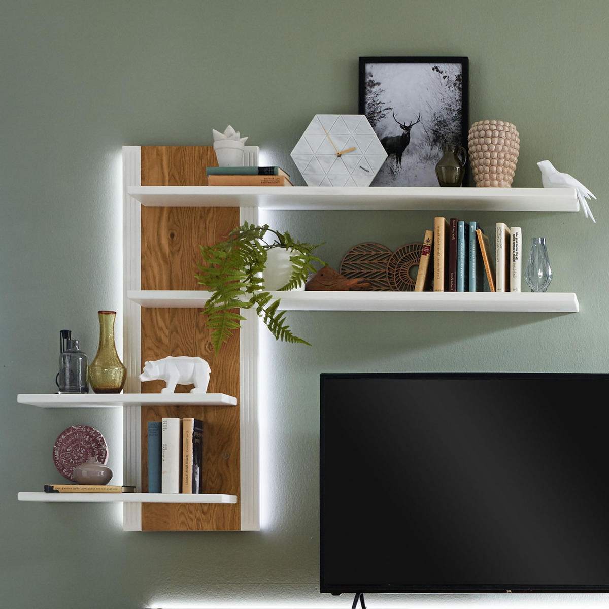 WANDREGAL Novara - Weiß/Braun, Holz (160/115/27cm) - Casamia Massive Möbel