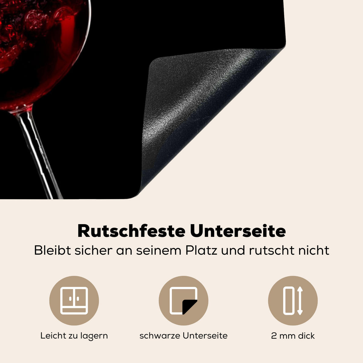 HERDABDECKPLATTE Rotwein - Weißwein - Glas - Schwarz Induktionsschutz 91.6x52.7 cm - Weinrot, Kunststoff (91.6/52.7/0.2cm) - MuchoWow