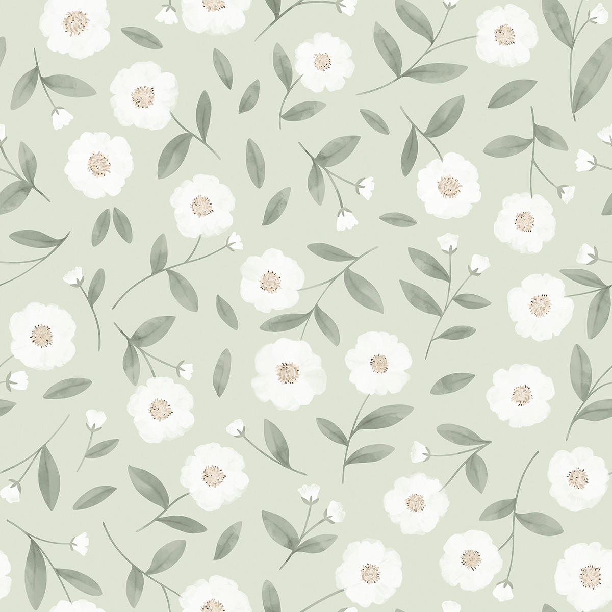 VLIESTAPETE Eden Blumen 50 cm x 10 m grüner Hintergrund - Salbeigrün/Hellgrün, Papier (50/1000cm) - Lilipinso
