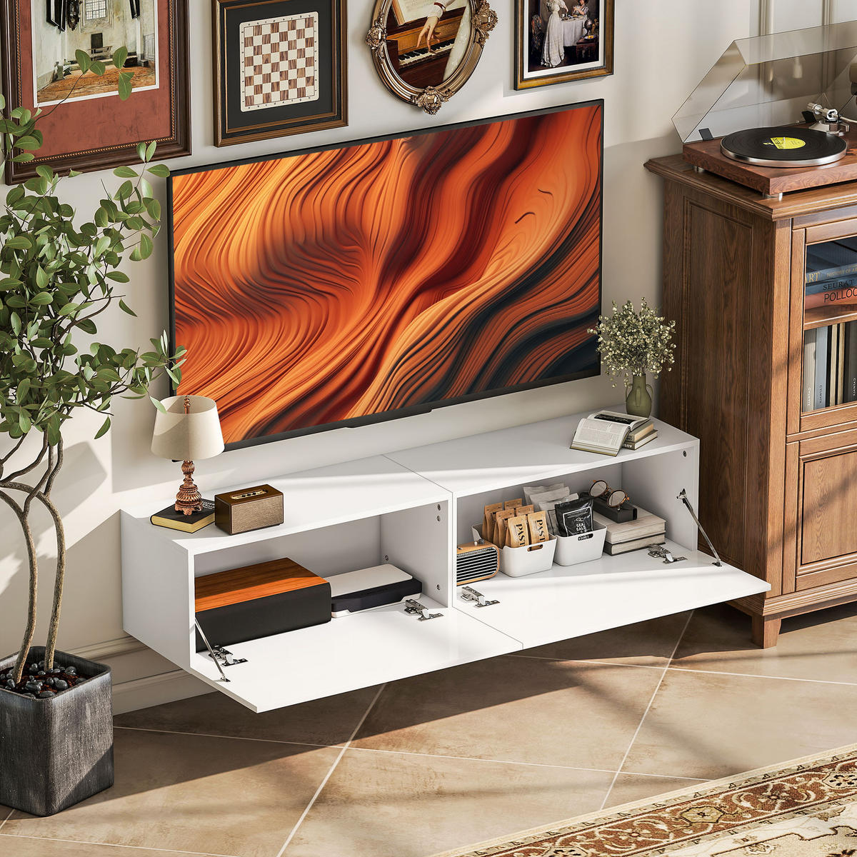 TV Schrank hängend 140 cm TV Board für Fernseher bis zu 65 Zoll mit Stauraum - Weiß, Holzwerkstoff (33/29.8/140cm) - HOMCOM