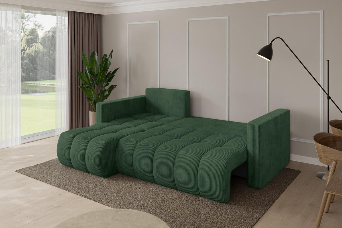 ROHOVÁ SEDAČKA s funkcí spaní, otoman vlevo GARD-L 226x146x85 zelená manšestr - černá/tmavě zelená, kompozitní dřevo/textil (226/146cm) - ALTDECOR