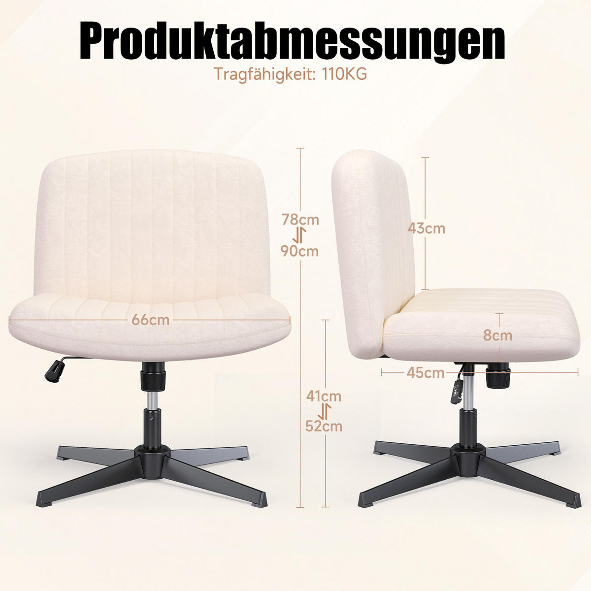 SESSEL Beige Stoff drehbar modern - Gelb, Metall (28.5/55.5/65.5cm) - Rattrix